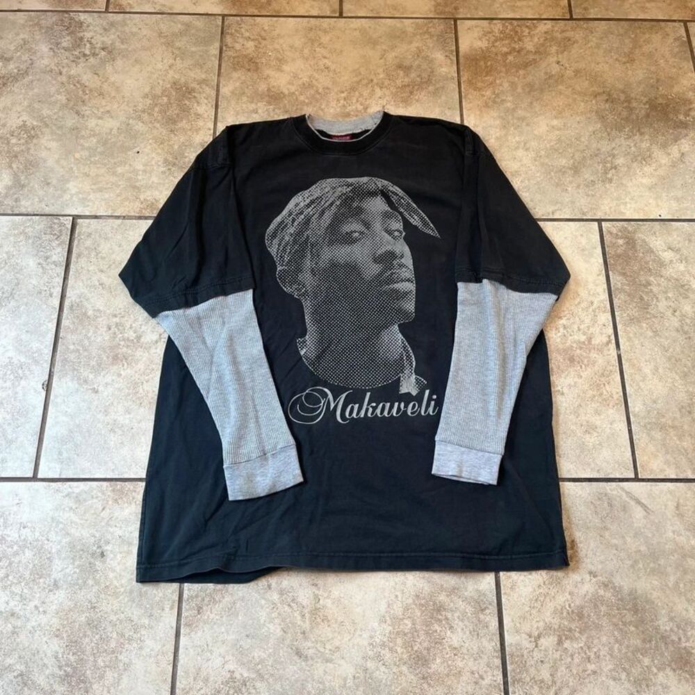 Vintage Y2K Makaveli Branded Tupac Shakur Layered Long Sleeve Rap Tee size XXL
